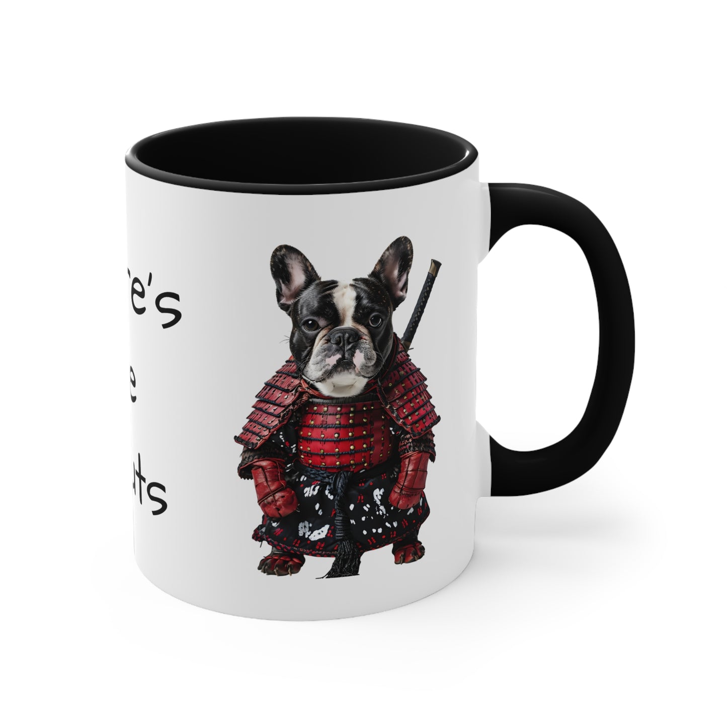 French Bulldog in Samurai Outfit Accent Mug Wheres the Donuts Fun Dog Lover and Samurai Fan Gift