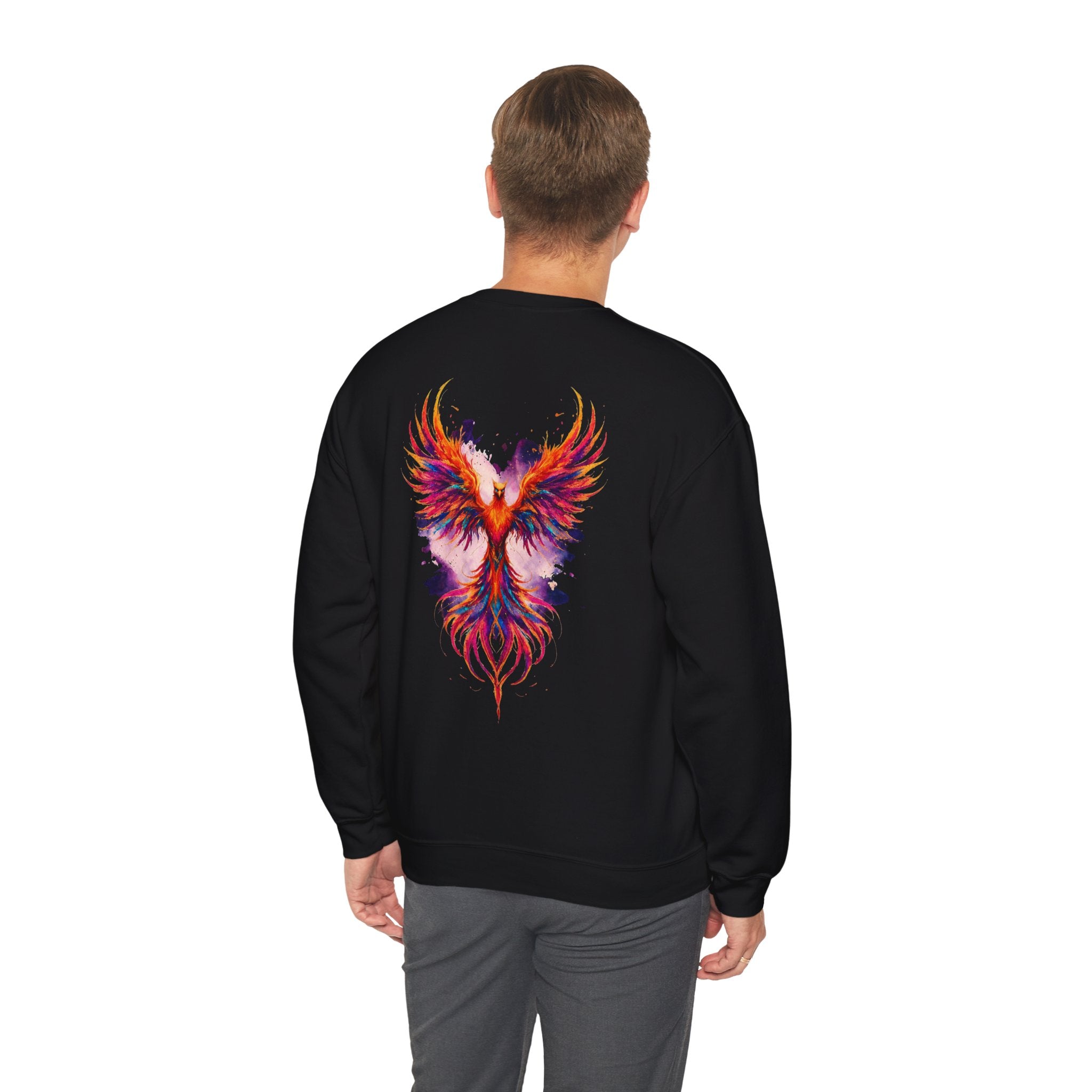 Phoenix REBORN (Back Design Only) Crewneck Sweatshirt — Vibrant Rising Bird Graphic Pullover